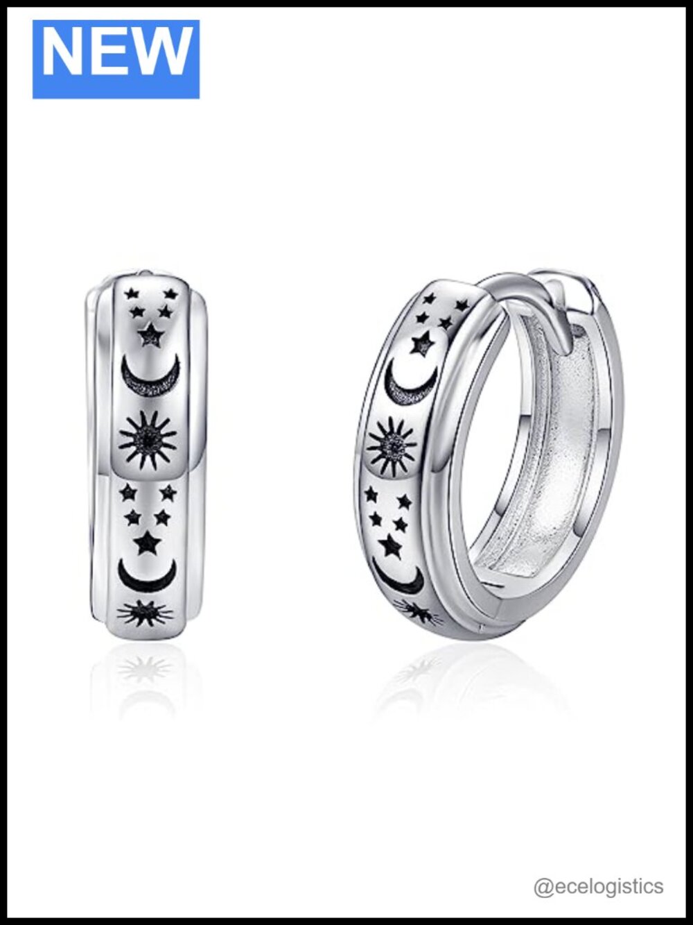 Moon Star Earrings 925 Sterling Silver Galaxy Huggie Hoop Celestial Jewelry Gift